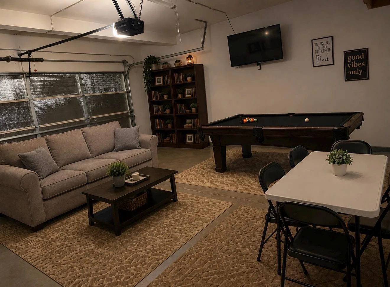 Community recreation room with lounge and activity areas